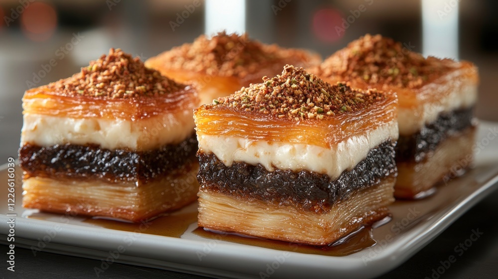 Pistachio baklava dessert, restaurant, close-up, sweet treat