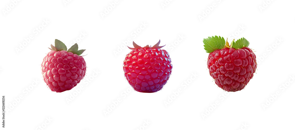 Bright red raspberry with glossy skin Appears on a white background Bright red raspberry with glossy skin Appears on a white background
