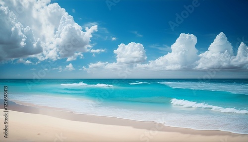 Wallpaper Mural Beautiful tropical beach with palm trees, sunset beach seascape, design template for travel banner. Torontodigital.ca