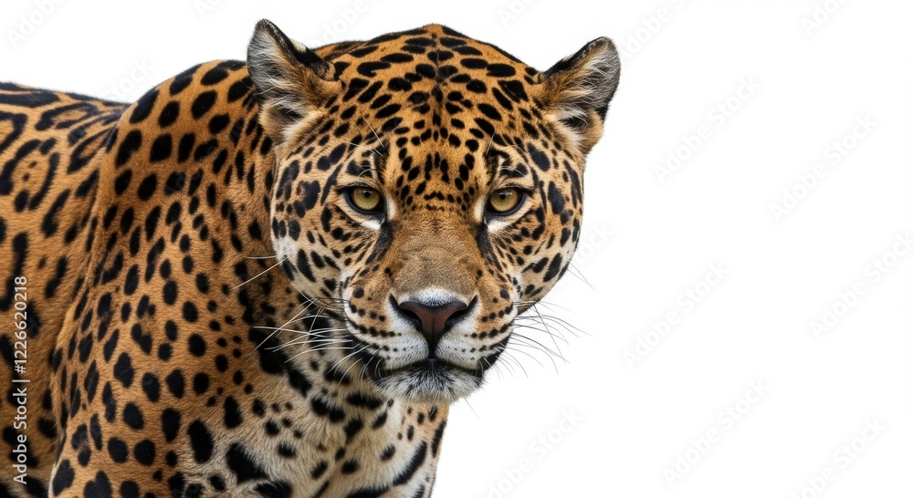 Obraz premium a close up of a jaguar looking a camera on isolated white background