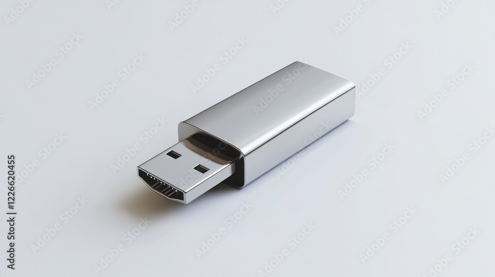 Silver USB drive on white background; data storage Silver USB drive on white background; data storage