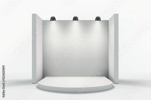 Empty Exhibition Podium with Spotlights