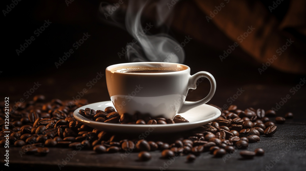 Steaming Hot Coffee Cup Aromatic Beans Dark Rich Brew Morning Cafe Warm Food Life Drink Brown Relax Steaming Hot Coffee Cup Aromatic Beans Dark Rich Brew Morning Cafe Warm Food Life Drink Brown Relax