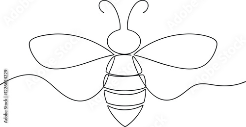 Continuous One Line Art Drawing Illustration Of Minimalist Bee In Editable Stroke On An Isolated White Background