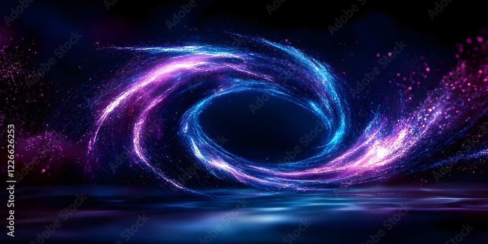 Obraz premium A vibrant, swirling vortex of blue and purple light resembling a cosmic or abstract representation of a galaxy or energy portal. Concept Cosmic Light Vortex, Abstract Galaxy Art