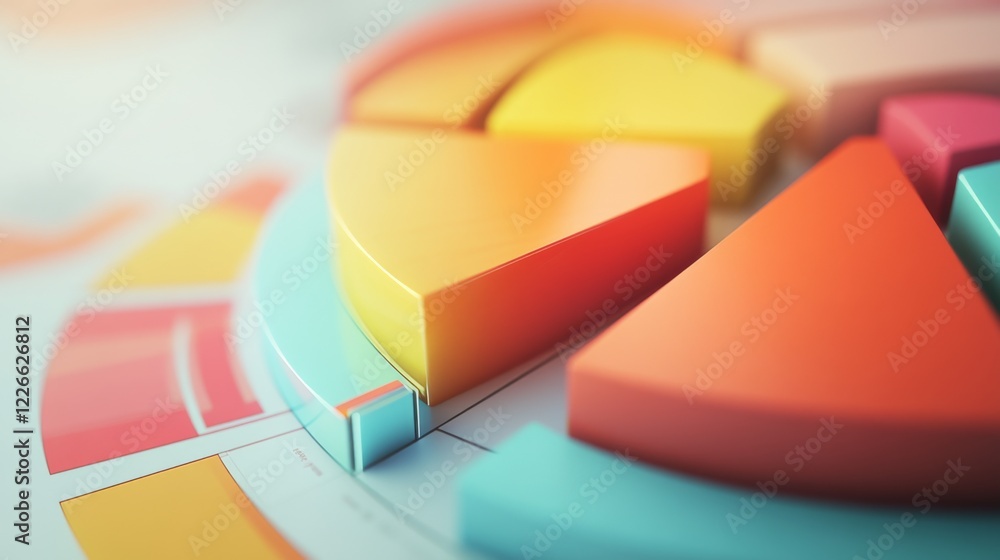 Fototapeta premium Close-up of a D pie chart with interactive elements, including hover effects and clickable segments, illustrating a sophisticated data presentation.