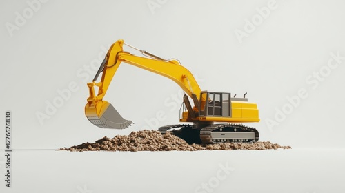 Excavator digging sand on white background