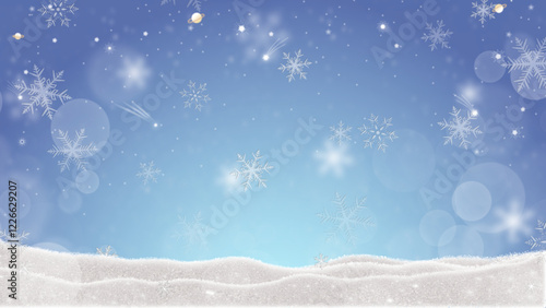 Magical winter landscape with falling snowflakes and a sparkling night sky, perfect for holiday designs, festive backgrounds, and seasonal themes.