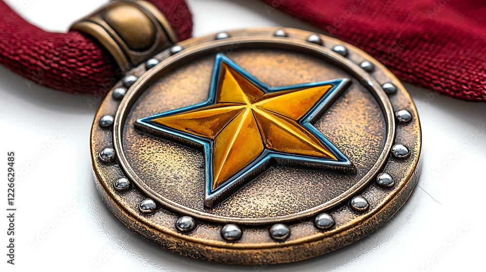 High-resolution photo of a golden star medallion displayed on a satin gold cloth with photorealistic details High-resolution photo of a golden star medallion displayed on a satin gold cloth with photorealistic details