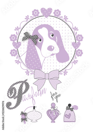  cute cartoon dog design with a Parisian theme, including the Eiffel Tower and pink accessories. Perfect for baby girl rooms and baby shower designs.