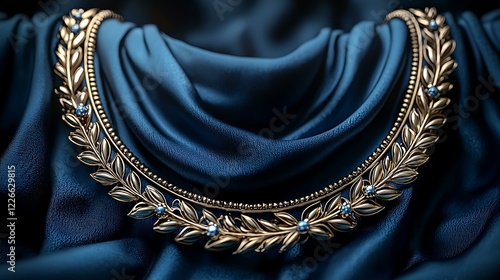 High-resolution photo of a polished gold medallion with a laurel wreath border displayed on a black velvet background