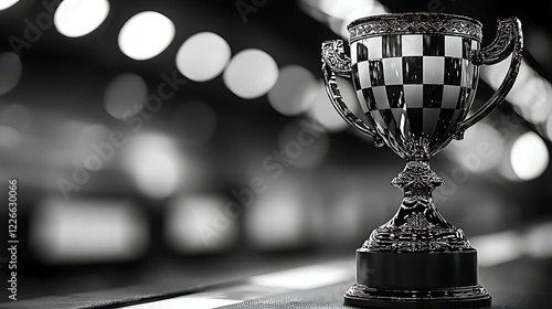 High-resolution photo of a sleek silver trophy with clean minimalist handles on a matte white background
