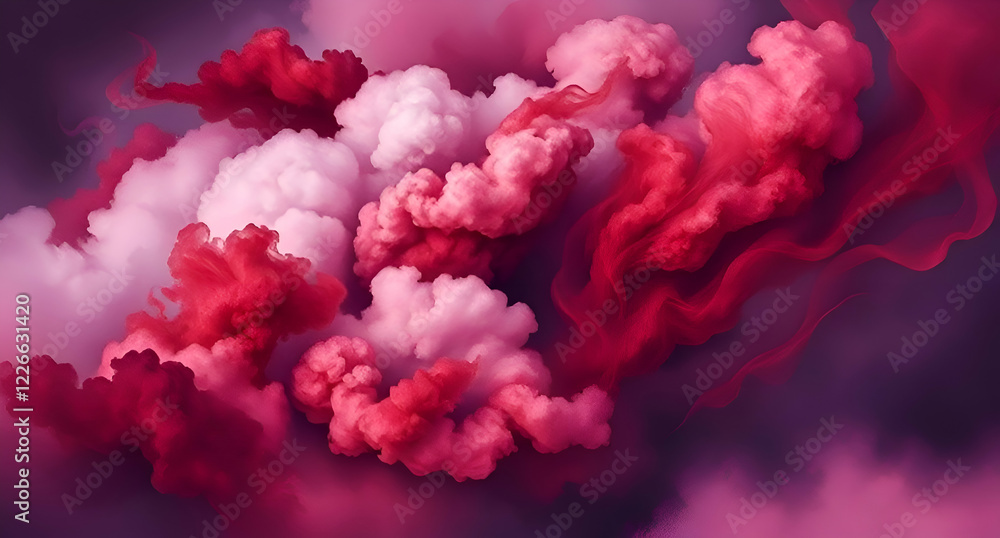 A mesmerizing display of fluffy, crimson-hued clouds swirling against a deep, moody sky. A mesmerizing display of fluffy, crimson-hued clouds swirling against a deep, moody sky.