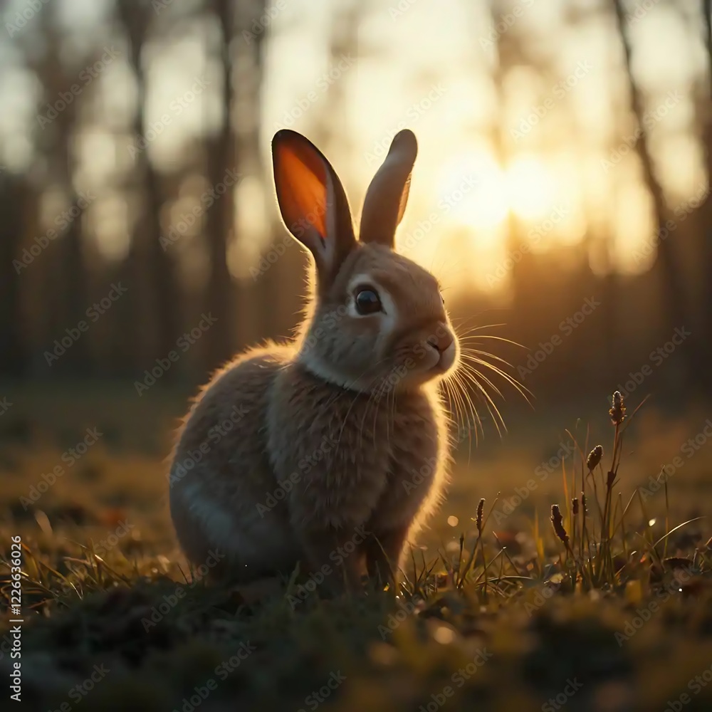 Obraz premium Golden Sunset Bunny: A Serene Wildlife Portrait