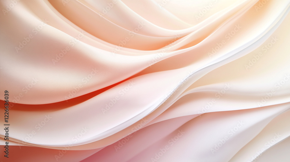 Fototapeta premium Elegant Peach Silk Fabric Draped Soft Waves Texture Background Cream Beige Style Image Photo Smooth 