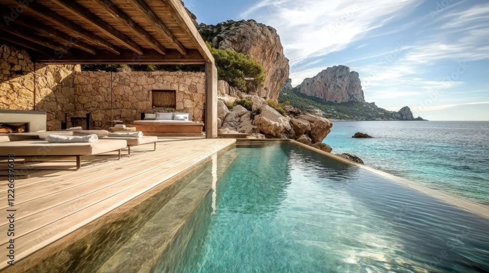 Stunning villa overlooking the crystal clear waters of Sardinia or Capri. Stunning villa overlooking the crystal clear waters of Sardinia or Capri.