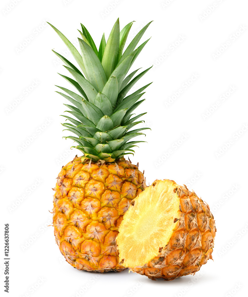 Pineapple with cut in half isolated on white background. Pineapple with cut in half isolated on white background.