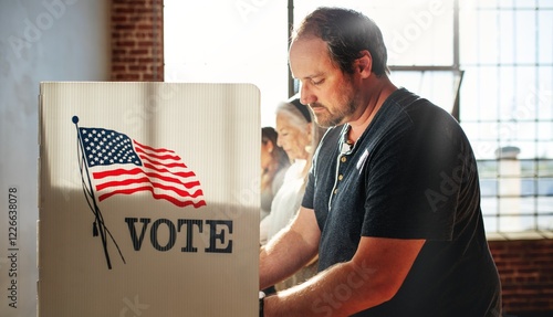 Photos US election day, Diverse American people at voting booth at US election station