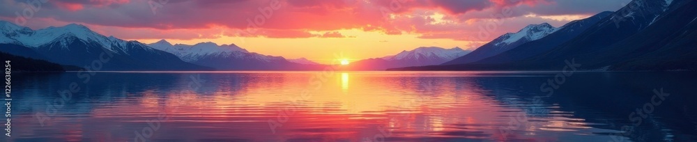 Reflections of sunset on the surface of a glacial lake, ripples, colors Reflections of sunset on the surface of a glacial lake, ripples, colors