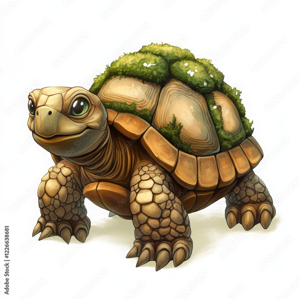 Obraz premium cartoon turtle with mossy shell, showcasing whimsical design
