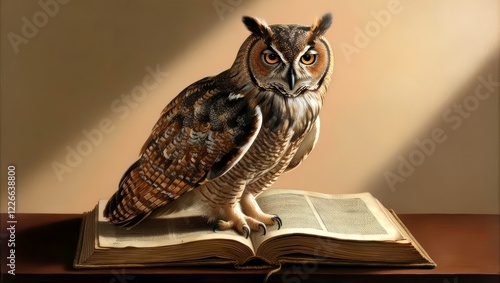 Wallpaper Mural Renaissance depiction of an owl perched on an open book, symbolizing wisdom. Owl of Knowledge: An Artistic Illustration of an Owl Reading a Book, Symbolizing Wisdom and Learning. 1 Torontodigital.ca