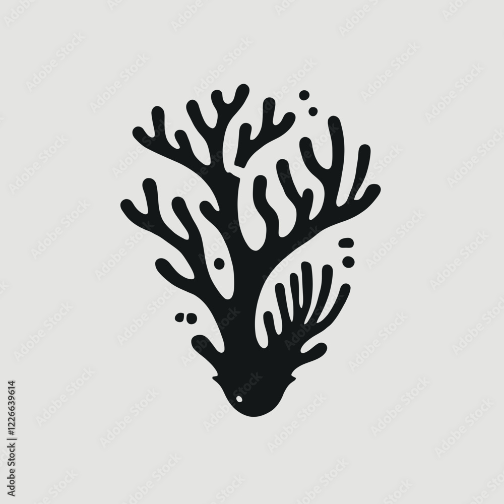 Obraz premium Coral Reef Silhouette in black on a white background