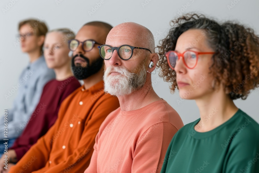World Hearing Day. A group of multicultural individuals wearing colorful outfits, showcasing unity and diversity against a neutral background. World Hearing Day. A group of multicultural individuals wearing colorful outfits, showcasing unity and diversity against a neutral background.