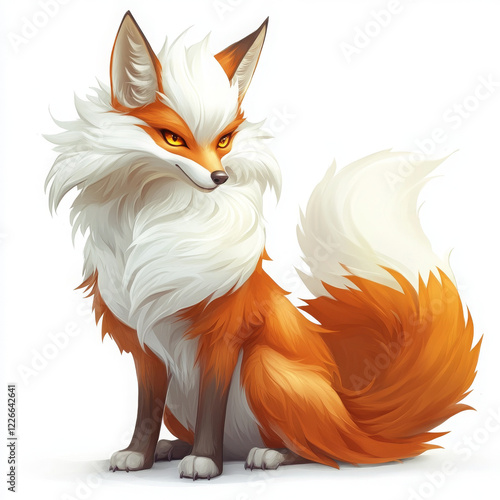 sly fox with fluffy orange and white coat, exuding charm and confidence photo