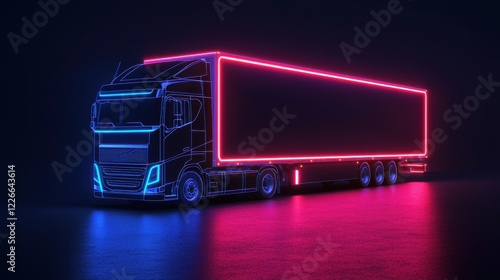 Supply Chain Optimization Logistics Operations concept. Glowing Digital Delivery Truck Navigating Future Transport Logistics photo