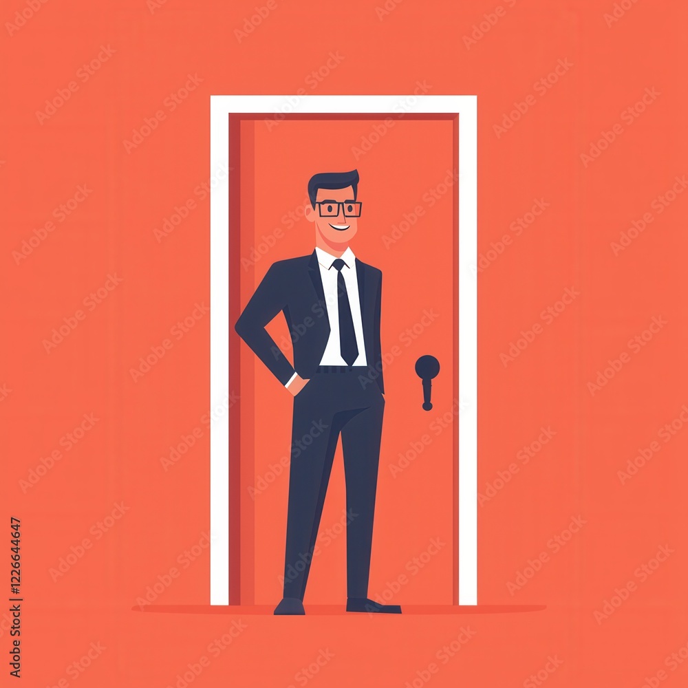 Leadership success, executive unlocking a door of opportunities Leadership success, executive unlocking a door of opportunities