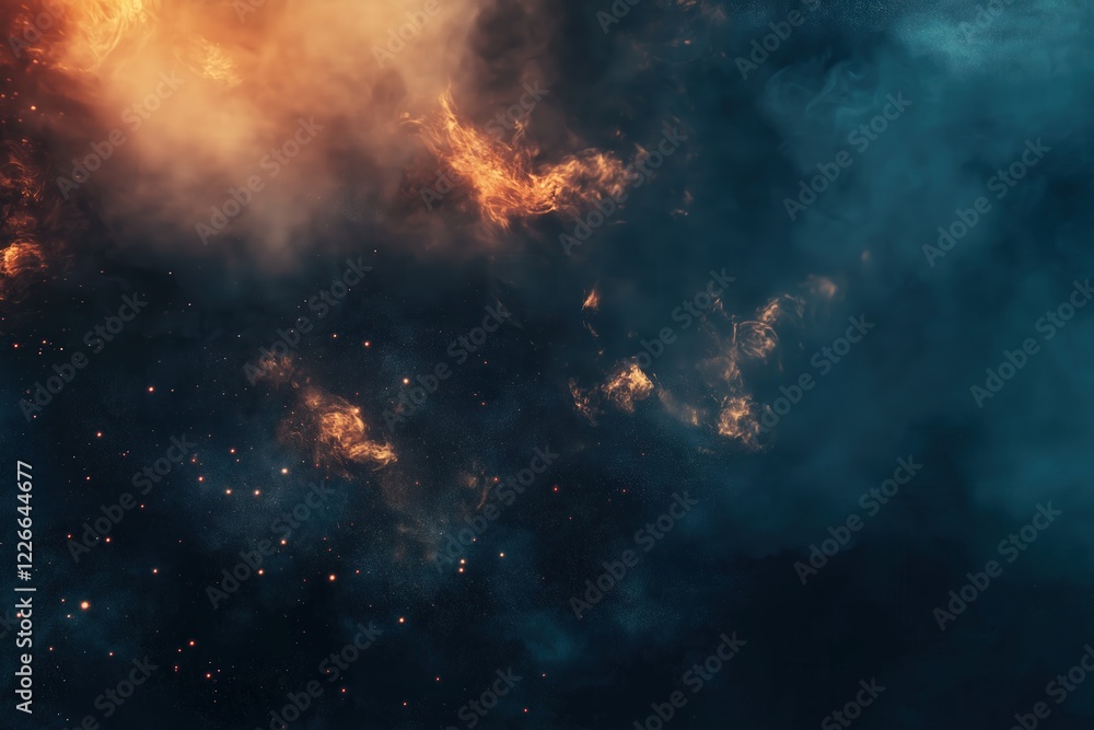 Naklejka premium Dramatic Fiery Orange and Blue Cosmic Clouds