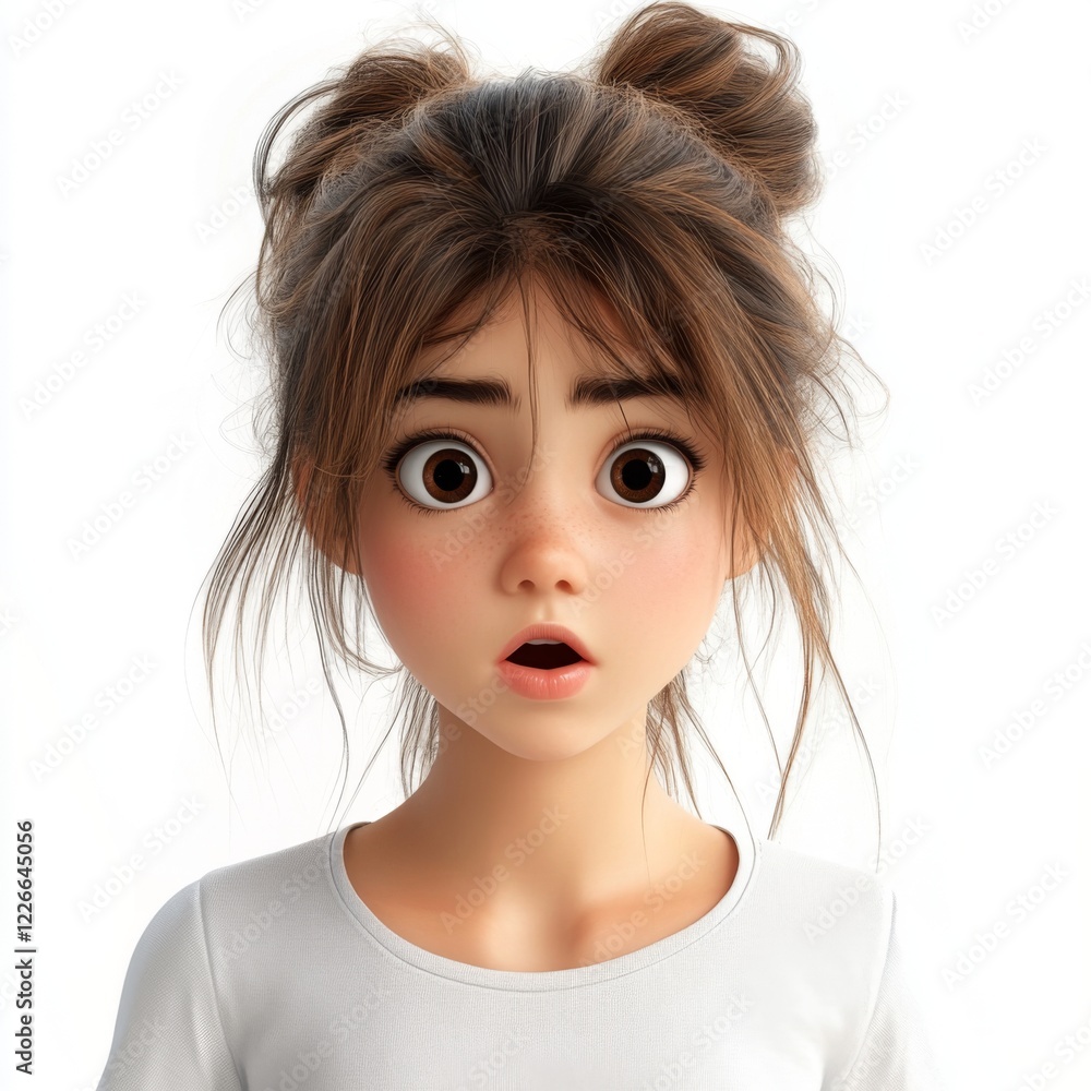 Surprised character expression digital art character design indoor studio close-up view emotional impact Surprised character expression digital art character design indoor studio close-up view emotional impact