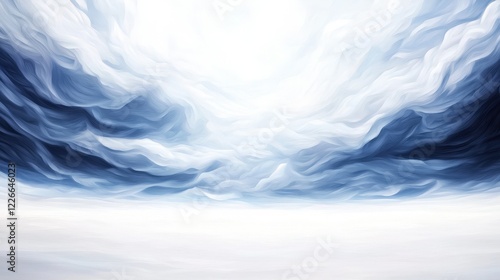 Painting of a blue sky with clouds and dramatic gray tones in a vast expanse of cloudy scenery