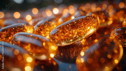 Shimmering Omega-3 Soft Gel Capsules in Bright Background