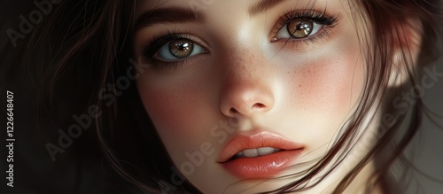 Wallpaper Mural Elegant close-up portrait of a woman with dark brown hair and stunning makeup, showcasing captivating eyes and soft, natural tones. Torontodigital.ca