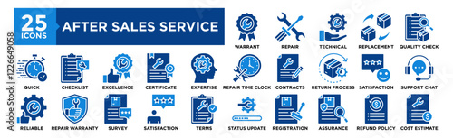 After Sales Service icon collection set. Containing design business, service, customer, support, online, information