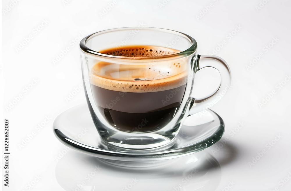 Glass cup of espresso coffee isolated on white background Glass cup of espresso coffee isolated on white background