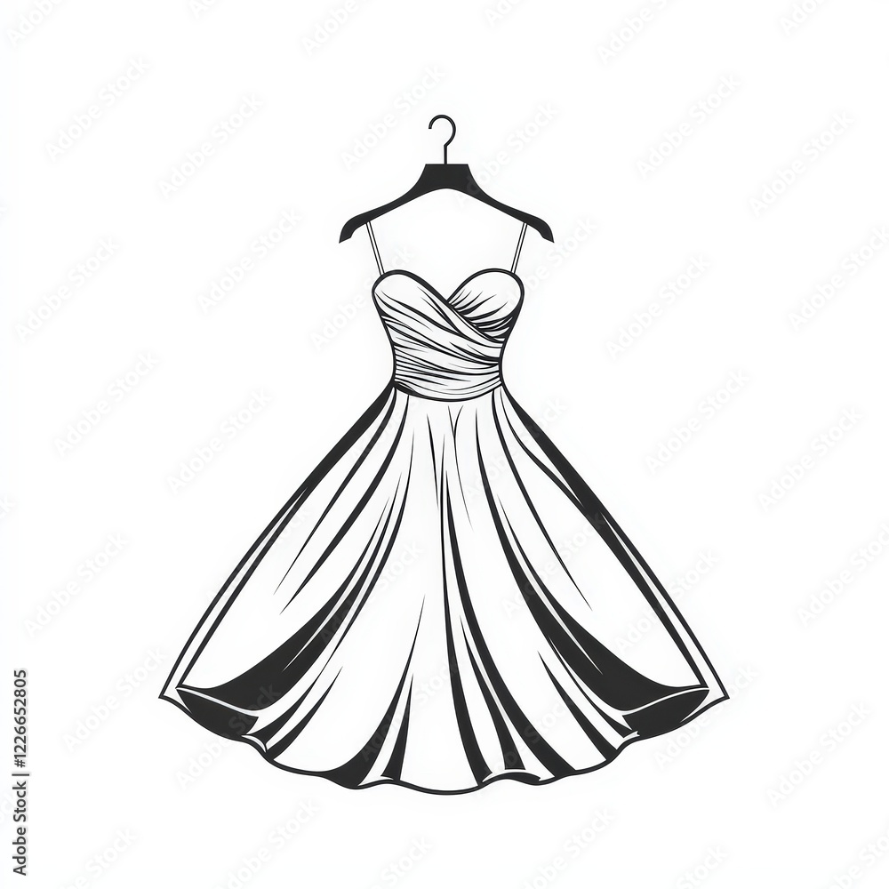 Obraz premium Wedding dress on hanger icon, clothing shop line logo, isolated on white background