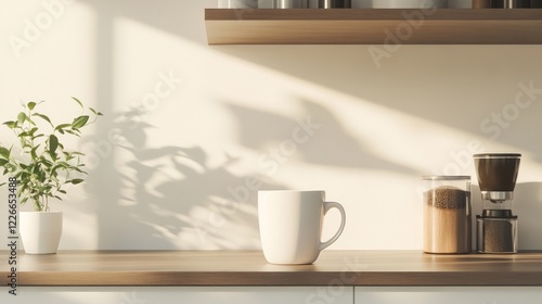 Wallpaper Mural Cozy Kitchen Scene with Coffee Cup and Plants in Natural Light Torontodigital.ca