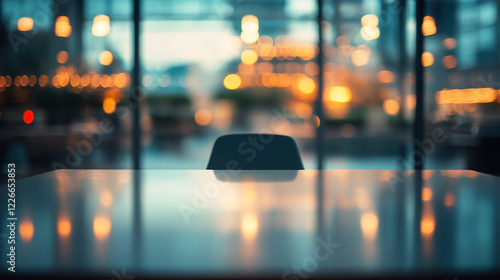 Wallpaper Mural Empty Office Desk Chair Night Cityscape Blurred Background View Room Dark Table Urban Space Bokeh    Torontodigital.ca