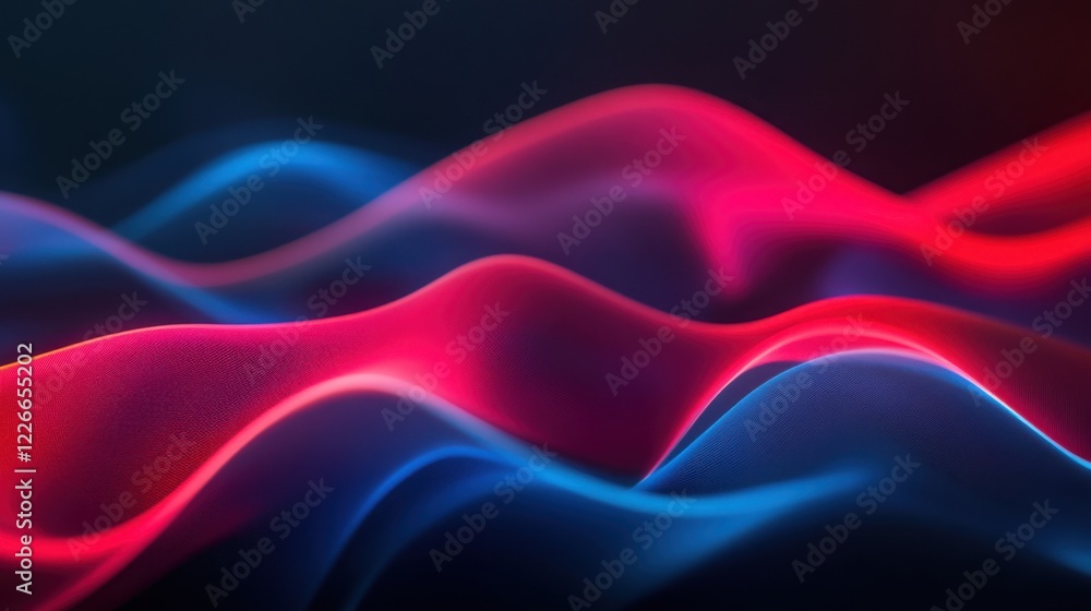 Obraz premium Blurred gradient with flowing red and blue waves, creating a futuristic design for presentations.