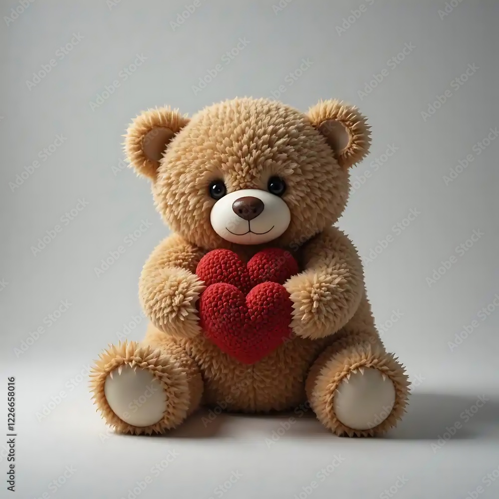 Obraz premium Adorable Teddy Bear Holding Red Heart: A Sweet and Sentimental Plush Toy