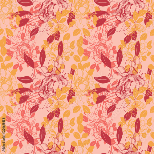 Wallpaper Mural Seamless floral pattern, peony, pink, red, pink, flowers, endless, all over print to use textile, fabric, clothing, backdrop, wallpaper, home textile, clothing, fashion, packaging, gift wrap vector Torontodigital.ca