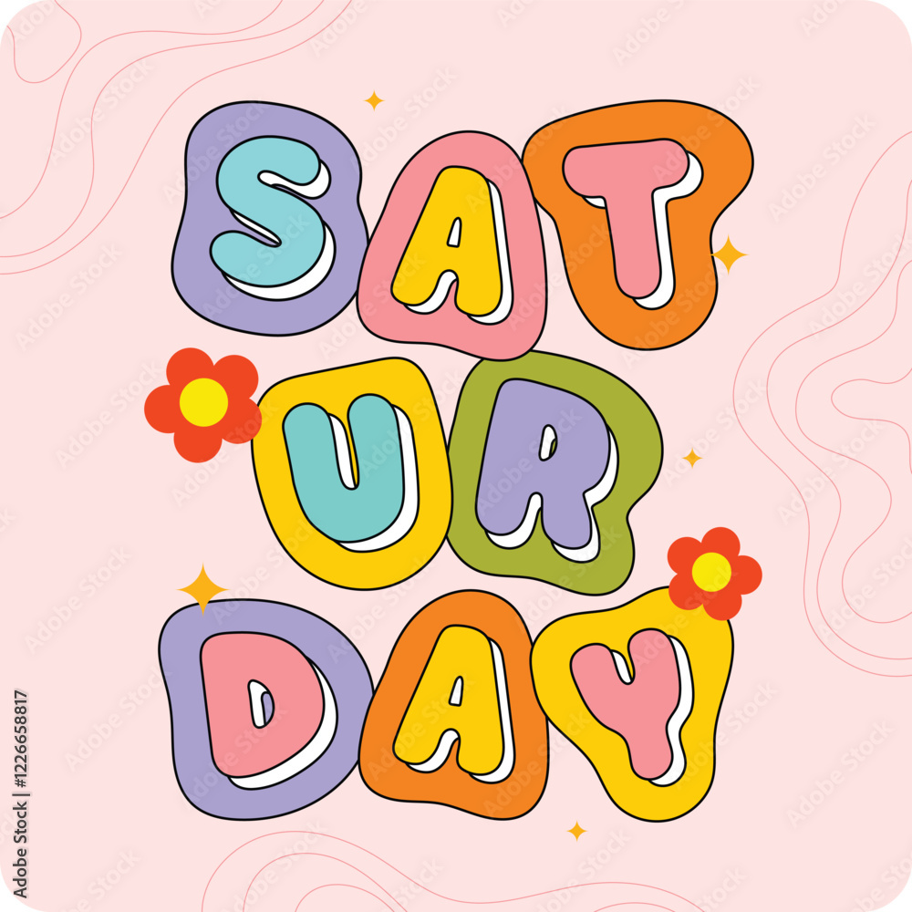Retro saturday Flower Alphabet with Nostalgic 90s Style. Vintage Typography Font with Cute and Cool Aesthetic. Perfect for Posters, Branding, and Creative Design Projects. Retro saturday Flower Alphabet with Nostalgic 90s Style. Vintage Typography Font with Cute and Cool Aesthetic. Perfect for Posters, Branding, and Creative Design Projects.