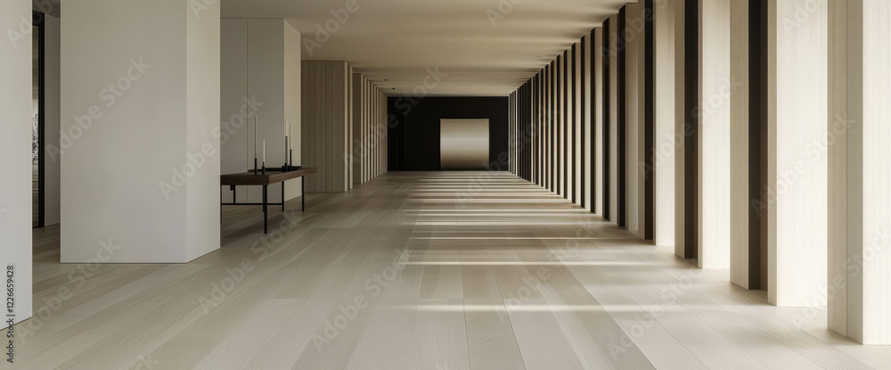 Obraz premium Modern architectural interior with long corridor and natural light at midday
