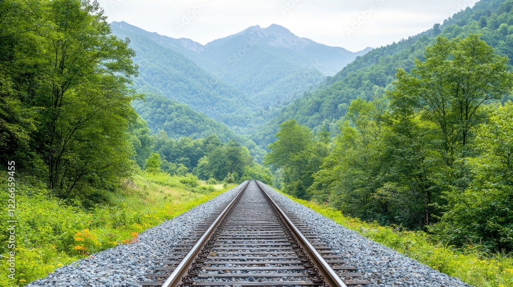Fototapeta premium Mountain Railroad Tracks Leading to Peaks