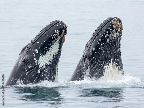 Humpback whales surfacing, ocean, wildlife, playful interaction, marine life, nature photography, travel, documentary photo