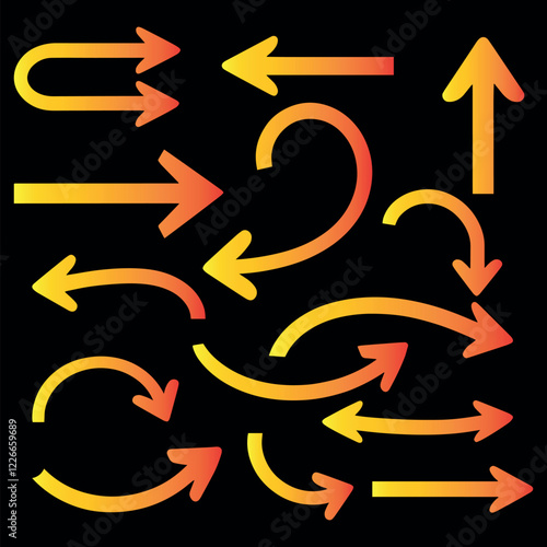 Set of colorful crooked direction arrow vector signs or icons.