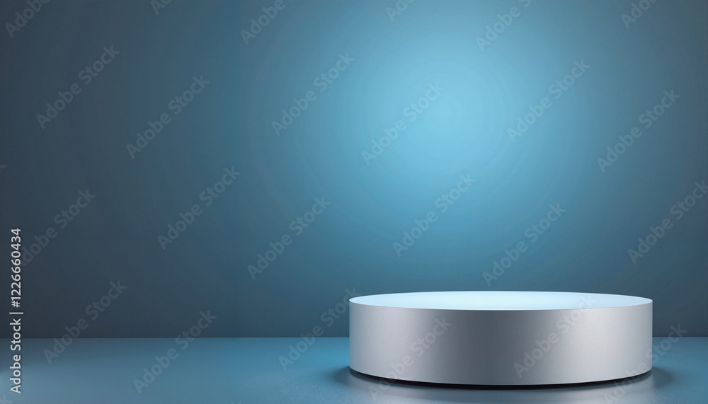 Minimalist display platform against a blue gradient wall Minimalist display platform against a blue gradient wall