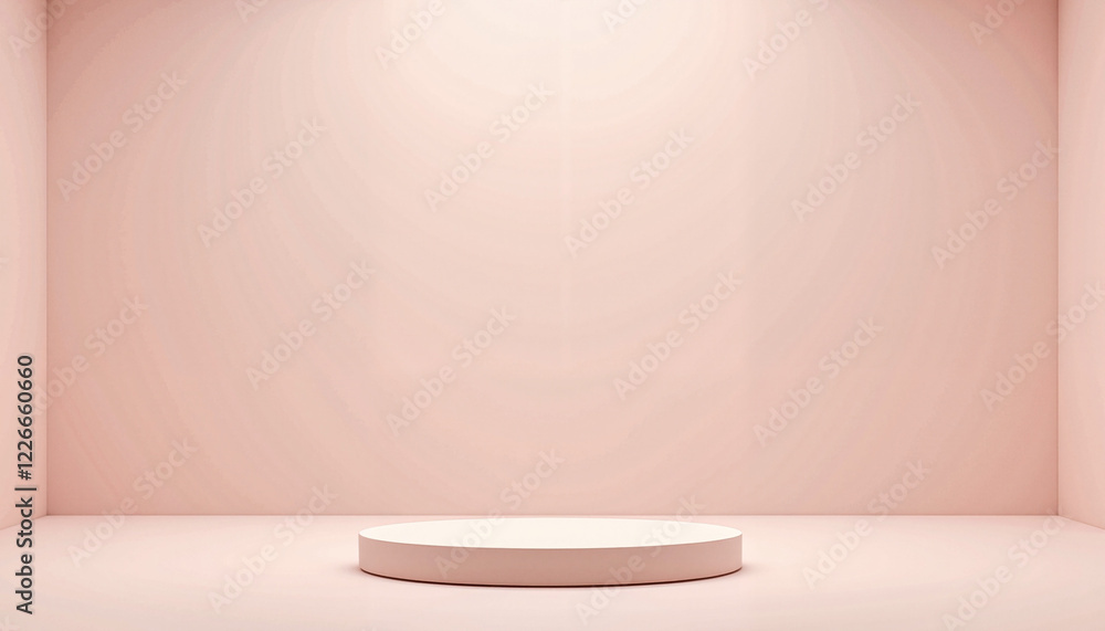 Fototapeta premium Empty stage with round platform against soft pink backdrop